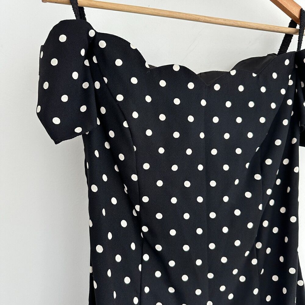 Vintage Polka Dot Dress Womens Small 90s Mini Bodycon Retro Pinup Off Shoulder - Picture 8 of 13